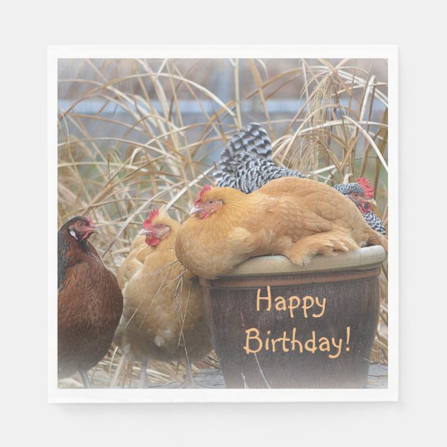Serviette En Papier Joyeux anniversaire Drôle Poulets (Devant)