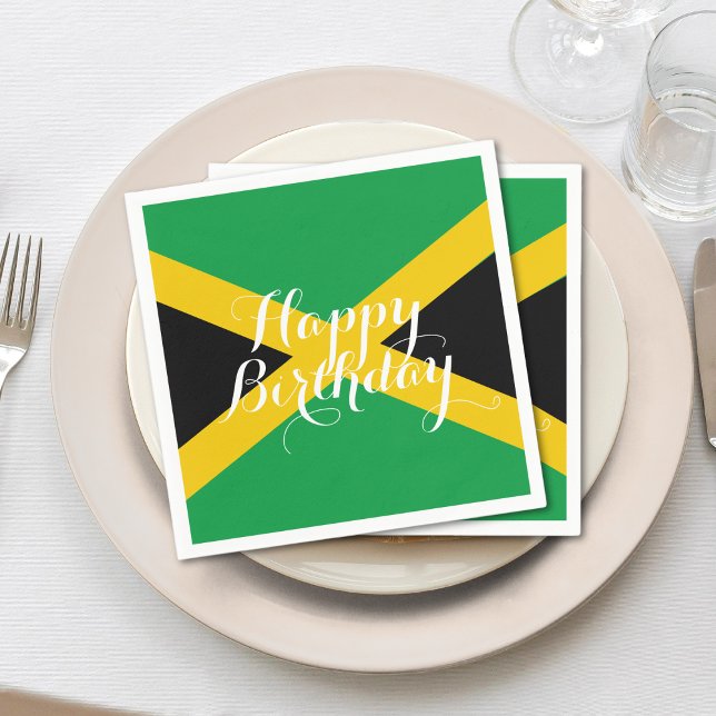 Serviette En Papier Joyeux anniversaire du drapeau jamaïcain (Jamaica Jamaican flag happy birthday napkins)