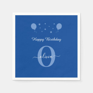 Serviette En Papier Joyeux Anniversaire écriture Monogramme Bleu et Bl