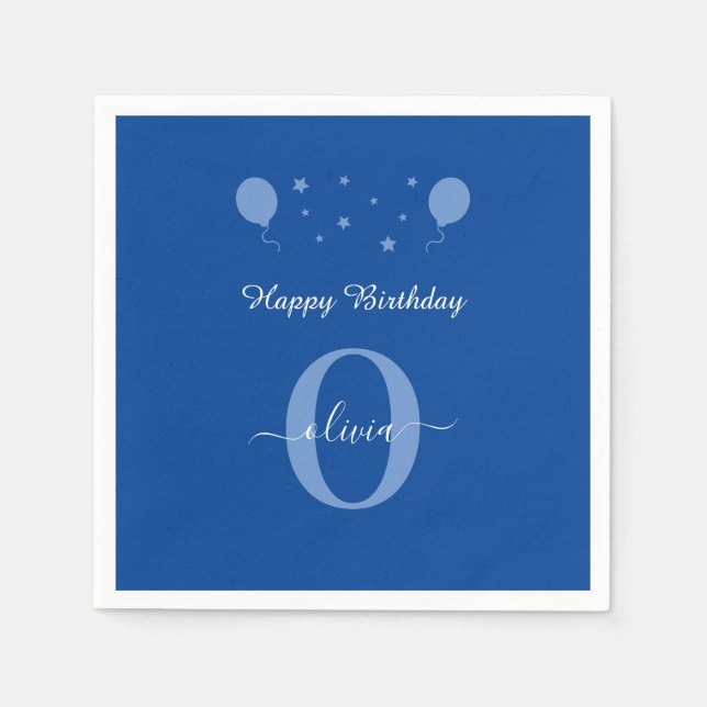 Serviette En Papier Joyeux Anniversaire écriture Monogramme Bleu et Bl (Devant)