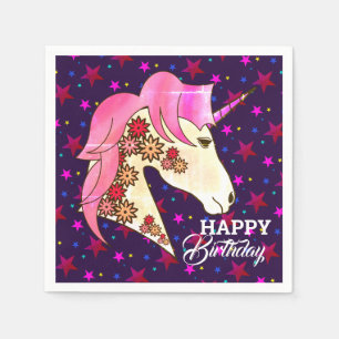 Serviette En Papier Joyeux Anniversaire Elegant Unicorn Belle jolie