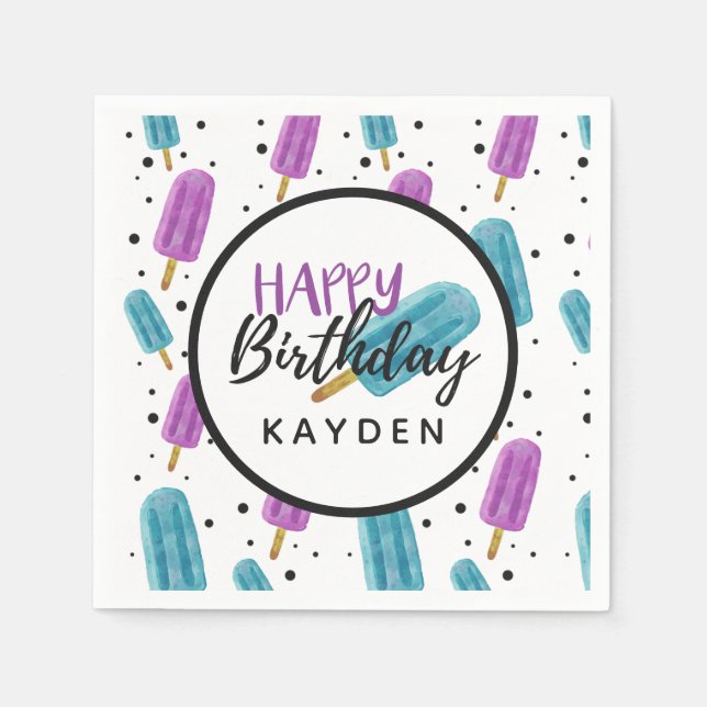 Serviette En Papier Joyeux Anniversaire Enfant Gâteau de fête glacé d' (Devant)