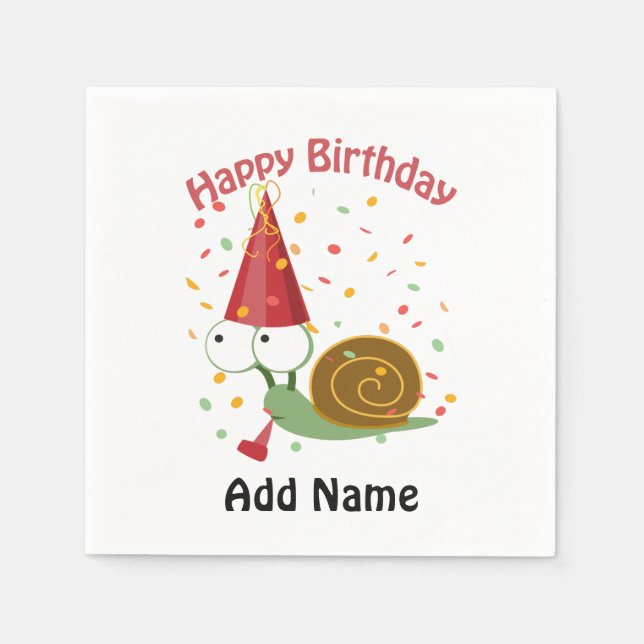 Serviette En Papier Joyeux anniversaire ! Escargot Confetti (Devant)