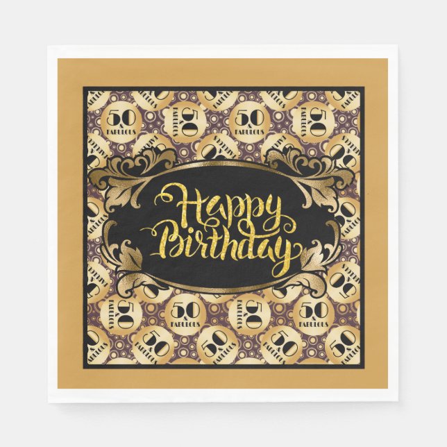 Serviette En Papier Joyeux anniversaire Fabuleux Cinquante (Devant)