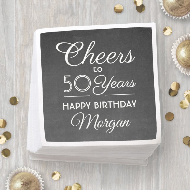 Serviette En Papier Joyeux Anniversaire Fête Tableau Noir & Blanc (Créateur téléchargé)