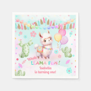 Serviette En Papier Joyeux Anniversaire Fille Été Coloré Lama Mignon