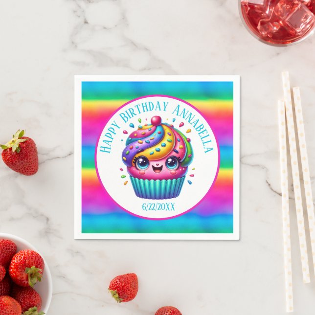 Serviette En Papier Joyeux anniversaire filles cupcake party ajouter n (En situation)