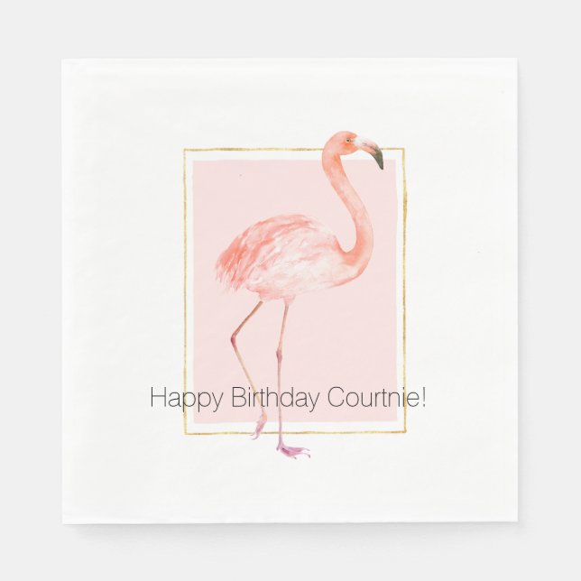 Serviette En Papier Joyeux Anniversaire Flamant Rose (Devant)