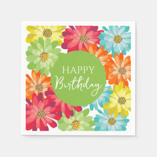 Serviette En Papier Joyeux Anniversaire Fleurs de printemps colorées