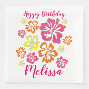 Serviette En Papier Joyeux anniversaire Fleurs d'Hibiscus hawaïens tro