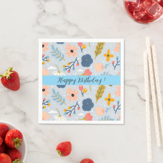 Serviette En Papier Joyeux Anniversaire Floral Fleur Sauvage Pastel