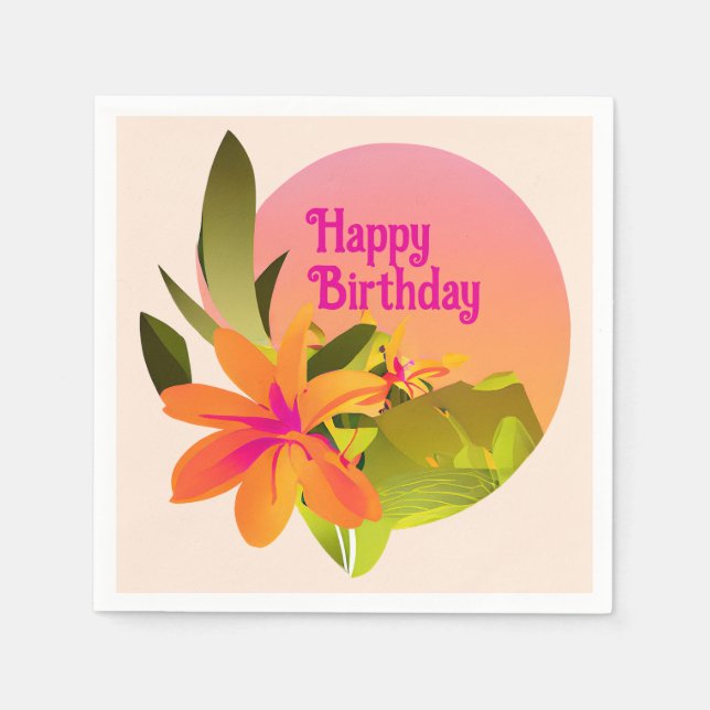 Serviette En Papier Joyeux anniversaire Floral Wreath (Devant)