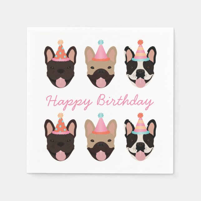 Serviette En Papier Joyeux anniversaire français Bulldog Party Casquet (Devant)