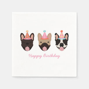Serviette En Papier Joyeux anniversaire français Bulldog Party Casquet