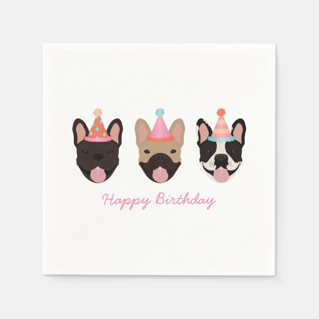 Serviette En Papier Joyeux anniversaire français Bulldog Party Casquet (Devant)
