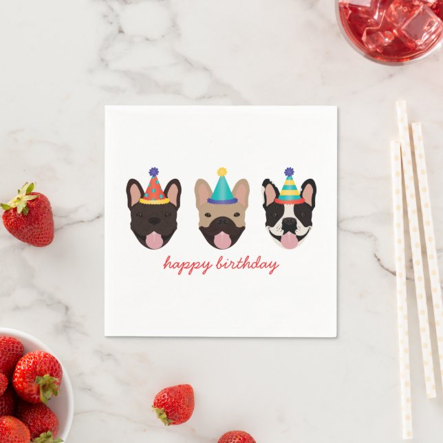 Serviette En Papier Joyeux anniversaire français Bulldog Party Casquet (En situation)