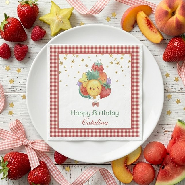 Serviette En Papier Joyeux Anniversaire Fruits Doux | Fête Tropicale p (Créateur téléchargé)