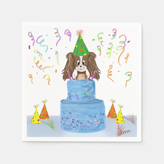 Serviette En Papier Joyeux Anniversaire Gâteau Cavalier King Charles (Devant)