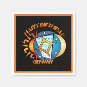 Serviette En Papier Joyeux anniversaire Gemini Zodiac Signal de naissa