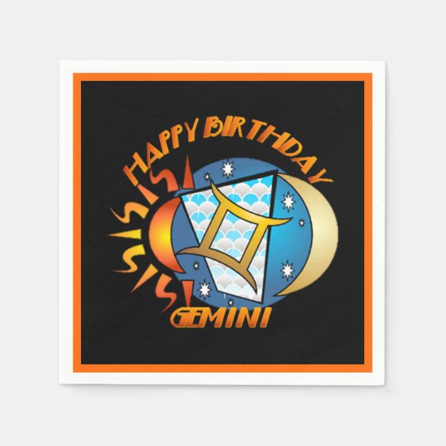 Serviette En Papier Joyeux anniversaire Gemini Zodiac Signal de naissa (Devant)