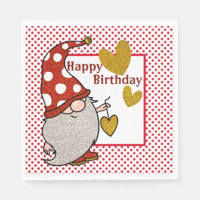 Serviette En Papier Joyeux Anniversaire Gnome (Devant)
