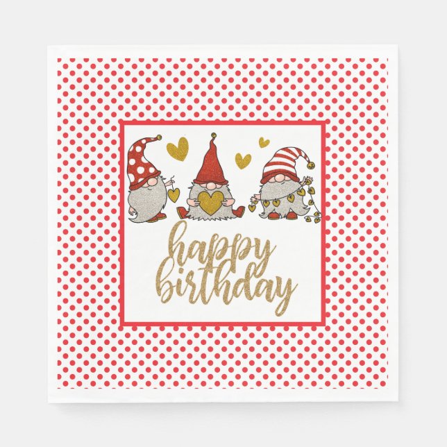 Serviette En Papier Joyeux Anniversaire Gnomes (Devant)
