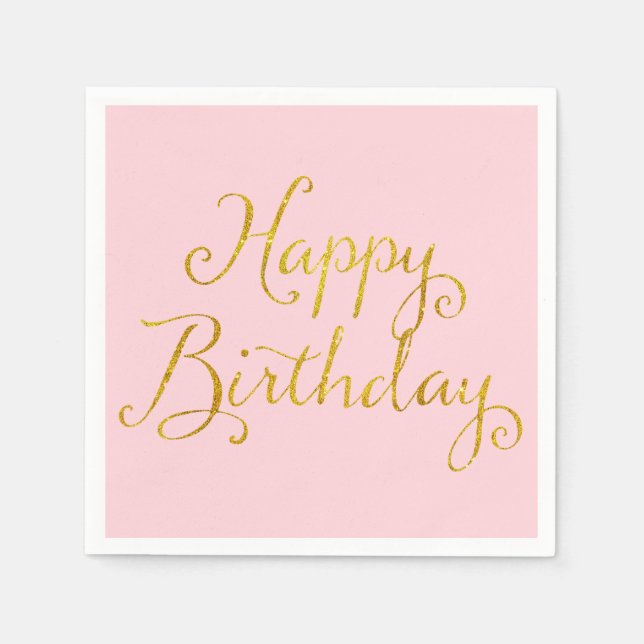 Serviette En Papier Joyeux Anniversaire Gold Faux Parties scintillant  (Devant)