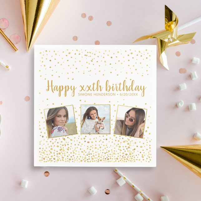 Serviette En Papier Joyeux Anniversaire Gold Parties scintillant Photo (Créateur téléchargé)