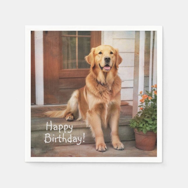 Serviette En Papier Joyeux Anniversaire Golden Retriever (Devant)