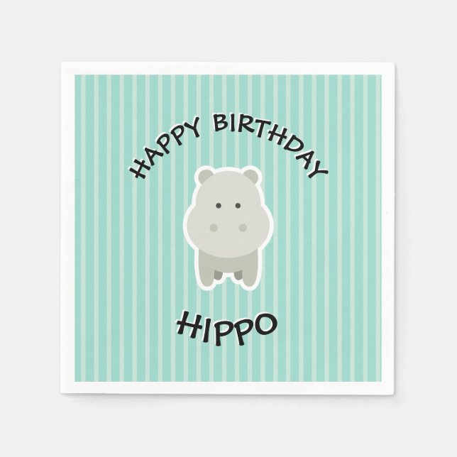 Serviette En Papier Joyeux anniversaire Hippo Cute Party Animal (Devant)
