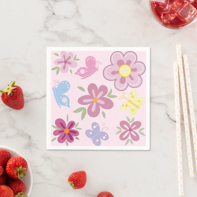 Serviette En Papier Joyeux Anniversaire Jardin de Fleurs Sauvages Moti (En situation)
