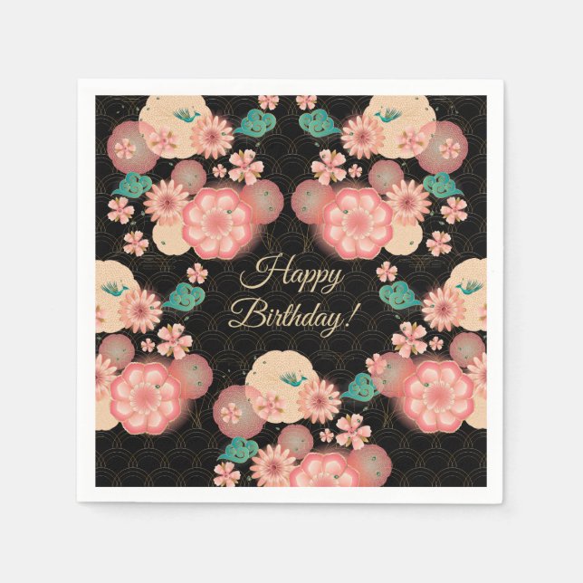 Serviette En Papier Joyeux Anniversaire - Jardin des fleurs de pêche p (Devant)