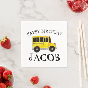 Serviette En Papier Joyeux Anniversaire Jaune École Bus Enseignant Édu