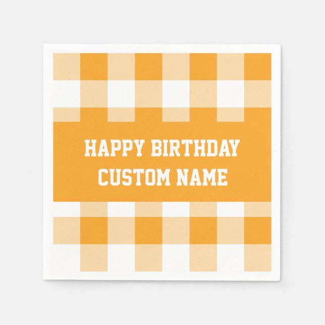 Serviette En Papier Joyeux anniversaire Jaune En vichy (Devant)