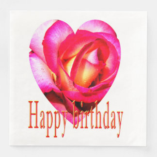 Serviette En Papier Joyeux anniversaire jaune rose coeur Napkins