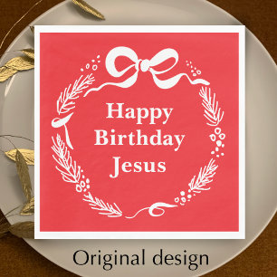 Serviette En Papier Joyeux Anniversaire Jésus   Noël à l'arc dessiné à