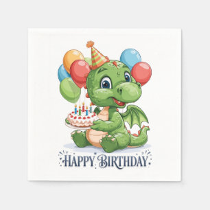 Serviette En Papier "Joyeux Anniversaire" Joli Dragon Vert de Dessin A