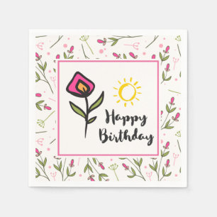 Serviette En Papier Joyeux anniversaire - Joli Fleurs sauvages et sole