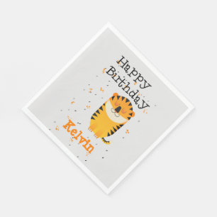 Serviette En Papier Joyeux anniversaire joli tigre mignon nom personna