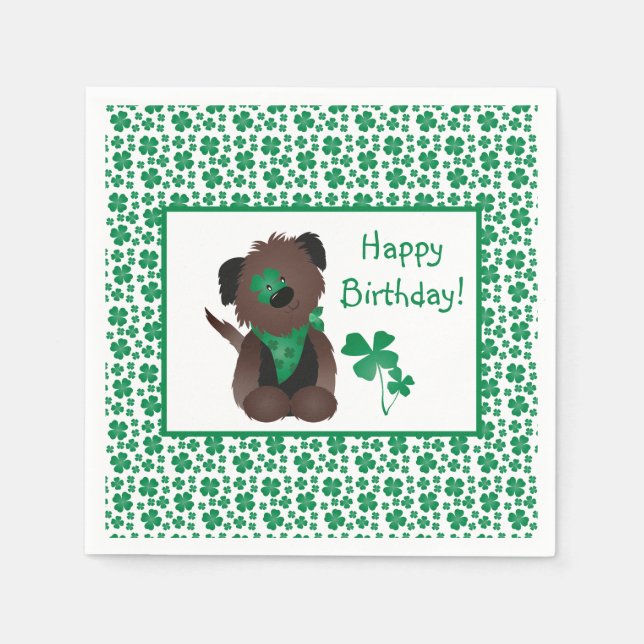 Serviette En Papier Joyeux Anniversaire Jour Chien Shamrock Vert (Devant)