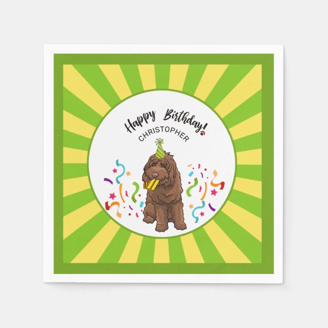 Serviette En Papier Joyeux anniversaire Labradoodle fête personnalisée (Devant)