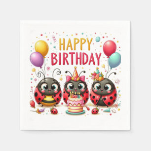 Serviette En Papier Joyeux anniversaire Ladybugs