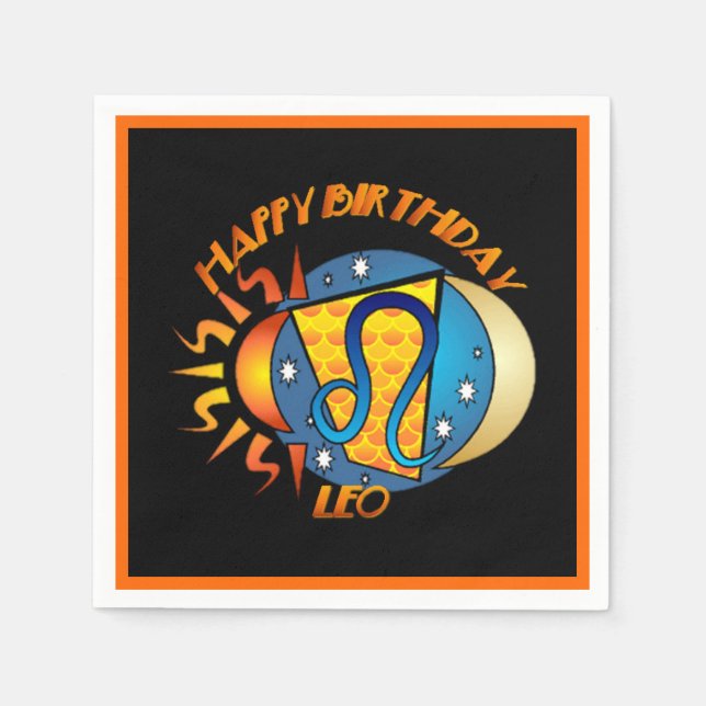 Serviette En Papier Joyeux anniversaire Leo Zodiac Signal de naissance (Devant)