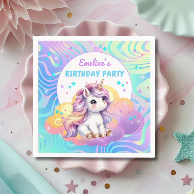 Serviette En Papier Joyeux Anniversaire Licorne Magique Pailletée Mign (Créateur téléchargé)