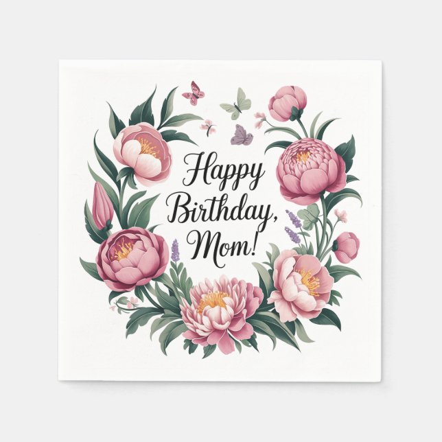 Serviette En Papier Joyeux anniversaire Maman Design Floral (Devant)