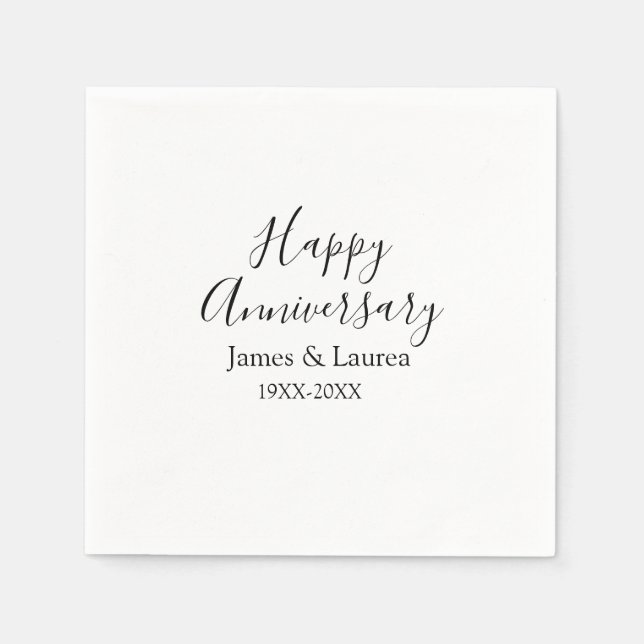 Serviette En Papier Joyeux anniversaire mariage nom date année simple  (Devant)