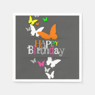Serviette En Papier Joyeux Anniversaire Moderne Colorful Papillons en
