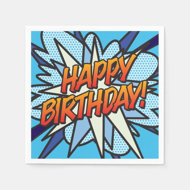 Serviette En Papier JOYEUX ANNIVERSAIRE Moderne Fun Blue (Devant)