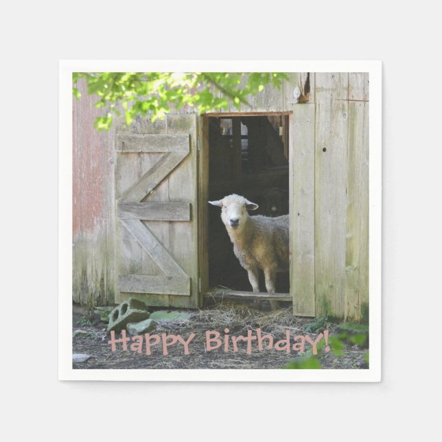 Serviette En Papier Joyeux Anniversaire Moutons adorables (Devant)