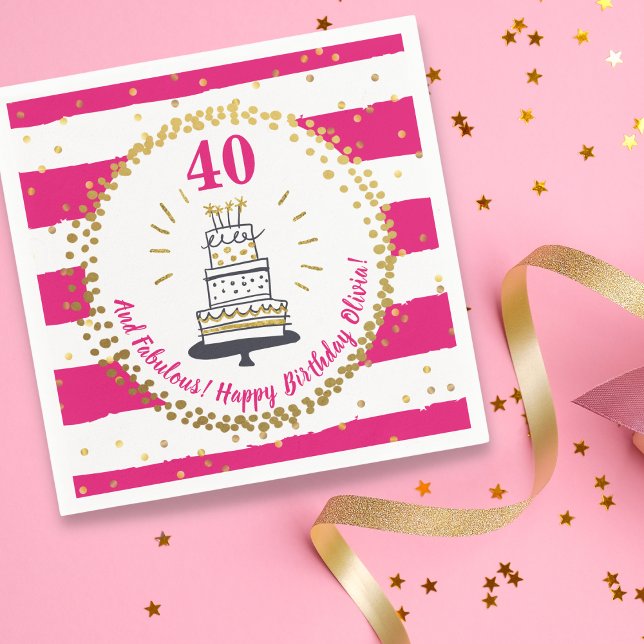 Serviette En Papier Joyeux Anniversaire N'Importe Quel Âge Rose Blanc  (Créateur téléchargé)
